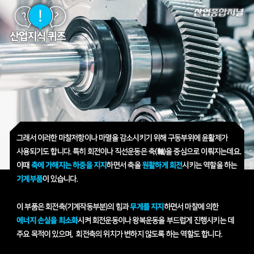 [산업지식퀴즈]기계의 운동을 원활하게 하는 기계부품은? - 산업종합저널 동향