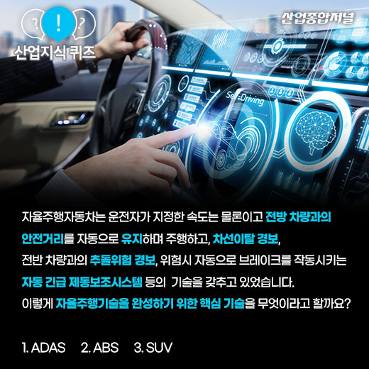 [산업지식퀴즈]자율주행차의 핵심기술은? - 산업종합저널 동향