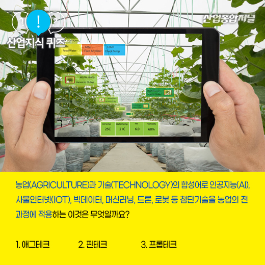 [산업지식퀴즈] 첨단 기술을 농업의 전 과정에 적용하는 이것은? - 산업종합저널 기타