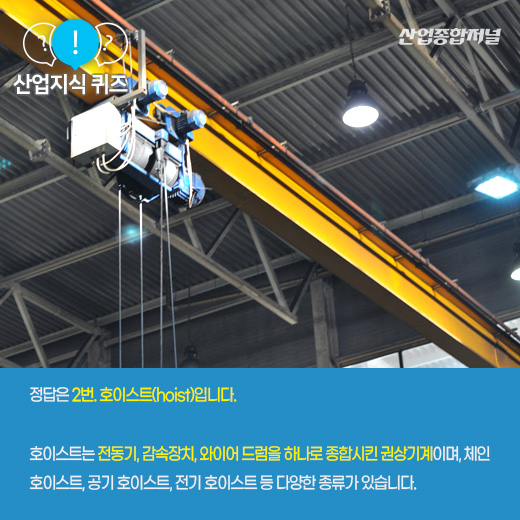 [산업지식퀴즈]도르래처럼 무거운 소형 화물을 들어 올리는 기계는? - 산업종합저널 기계