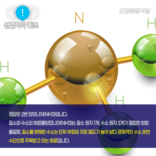 [산업지식퀴즈] 운반 까다로운 수소, 대체할 수 있는 ‘이것’은? - 산업종합저널 에너지