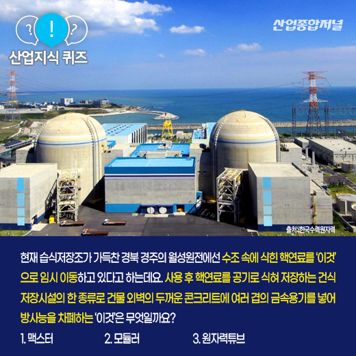 [산업지식퀴즈] 사용 후 핵연료, 금속용기 덧댄 콘크리트 저장소는? - 산업종합저널 동향