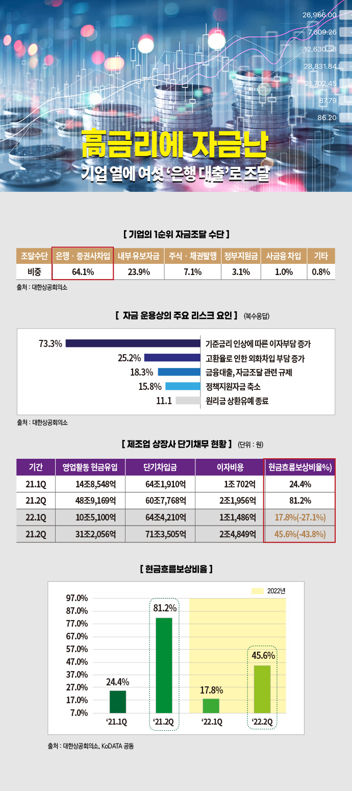 [뉴스그래픽] 高금리에 자금난…기업 열에 여섯 ‘은행 대출’로 조달 - 산업종합저널 동향