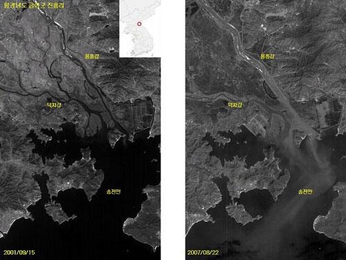 아리랑 1호가 촬영한 북한홍수 위성영상 
