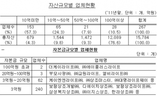 상조업 자산 10억원 미만 업체 대부분