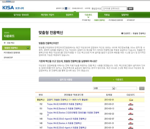 초유의 전산망 마비 관련, 악성코드 예방·치료 전용백신 배포