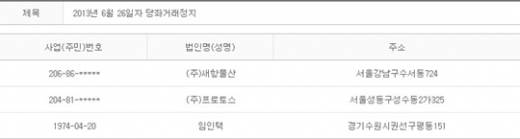 2013년 6월26일 당좌거래정지