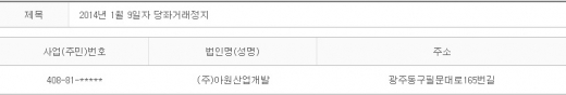 2014년 1월9일 당좌거래정지