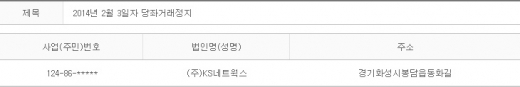 2014년 2월3일 당좌거래정지
