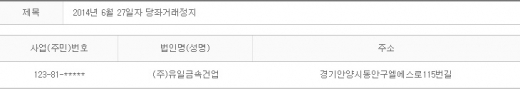 2014년 6월27일 당좌거래정지