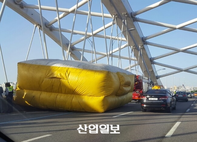 양화대교서 40대 해태제과 신규상장 반대 외치며 소동