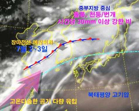 중부지방 중심 2~3일부터 강한 장맛비
