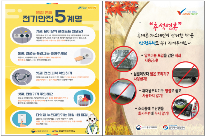 추석 연휴 기간 전기·가스 사고 발생 우려