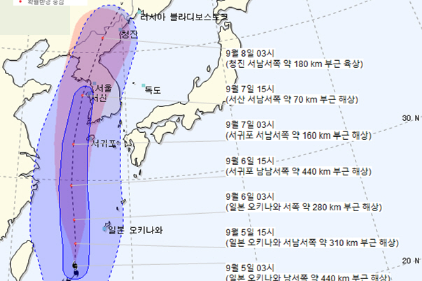 [날씨] 호우 및 제13호 태풍 ‘링링’ 천둥·번개 동반 강한 비