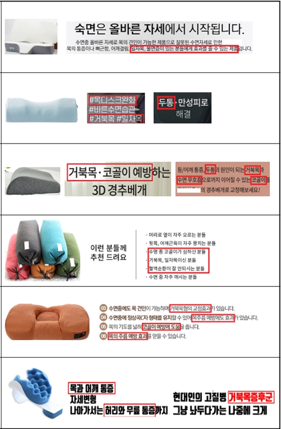 거북목 베개 '의료기기 효능' 허위광고 적발, 접속차단 조치