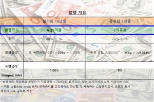 한국정부, 외평채 성공적 발행 '미 달러화 6.25억 달러, 유로화 7억 유로'