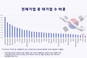 韓 상위 100대 기업 자산총액 비중, 주요국 대비 최하위