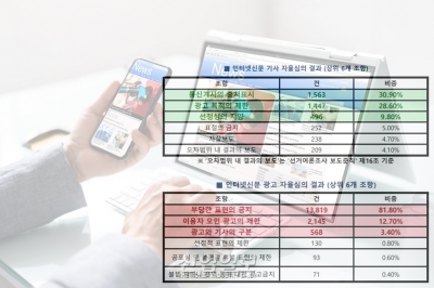 인터넷신문 자울심의 위반 건수, 2만1천946건